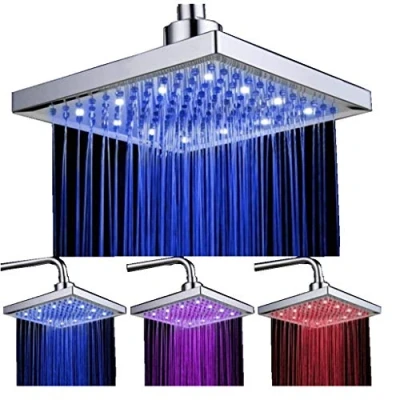 Afbeelding van DELIPOP Led Vierkante Douchekop 8 inch Temperatuurregeling 3 Kleur Veranderende Waterstroom Aangedreven ABS Chroom Afgewerkt 12 Stks voor Badkamer