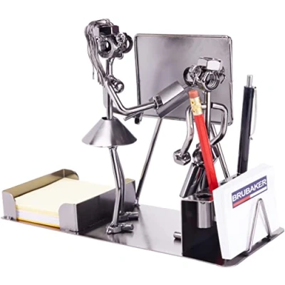 Afbeelding van BRUBAKER Schroefvrouw Leraar met Penhouder Handgemaakt IJzeren Figuur School Metalen Vrouw Visitekaarthouder en Vakje voor Notities Cadeau Idee