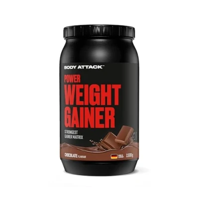 Afbeelding van Body Attack Power Weight Gainer, Chocolade, 1.5 kg, 100% massabouw, koolhydraat eiwitpoeder om spieren op te bouwen met Wei eiwit, ideaal voor hardgainers.