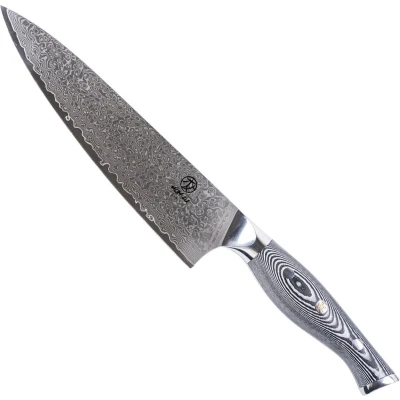 Afbeelding van Homizu Shimauma Japans koksmes 20cm VG 10 damascus mes/G10 zwart wit