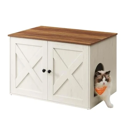 Afbeelding van Feandrea Kattenhuis, kattenbakkast, tafel, 70 x 50 cm, honingbruin vintage wit PCL022K02