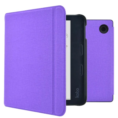 Afbeelding van Kobo Libra Colour Hoes: imoshion Canvas Sleepcover Bookcase met stand Bookcase,Sleepcover Paars Kunstleder E Reader Hoezen