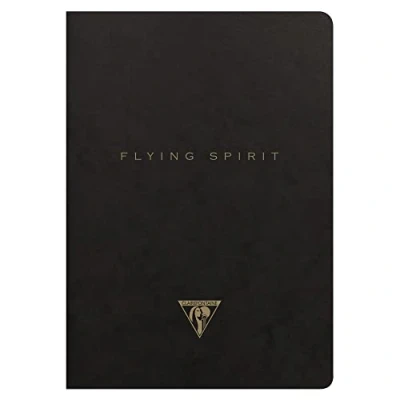 Afbeelding van Clairefontaine 102536C een piqué notitieboek met Flying Spirit, 96 pagina&#039;s, ivoorkleurig, 14,8 x 21 cm, 90 g, gelinieerd, omslag van zwart glanzend karton, willekeurig patroon