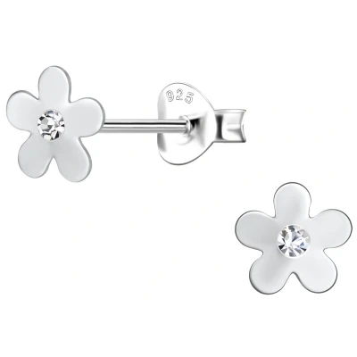 Afbeelding van JoyS Zilveren bloemetje oorbellen zilver egaal gepolijst 6 mm kristal bloem sterling 925