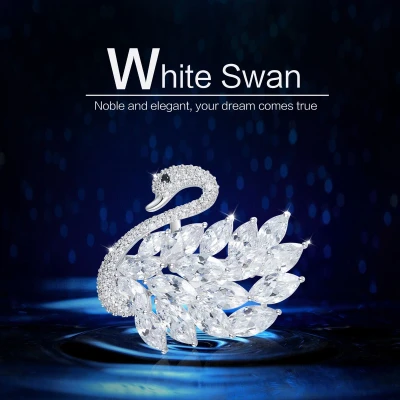 Afbeelding van Zilver Broche Zwaan met Swarovski® Kristal