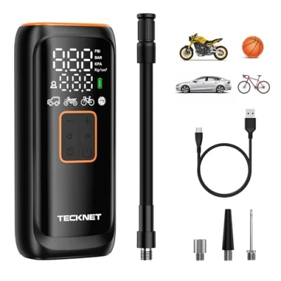 Afbeelding van TECKNET 150PSI Draadloze Auto Bandenpomp 6000mAh, Luchtcompressor met LCD Scherm, LED Zaklamp en 5 Oplaadmodi voor Auto/Fiets/Motor/Ballen Slimme Druksensor Draagbaar Ontwerp
