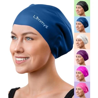 Afbeelding van Limmys Badmuts Lang Haar voor Volwassenen 100% Siliconen Hoogwaardige, Rekbare en Comfortabele Zwemmuts Verschillende Kleuren (medium, Donkerblauw)