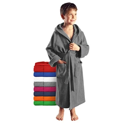 Afbeelding van Arus Kinderbadjas, 100% Katoenen Badstof, met capuchon, Grijs, 128