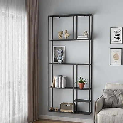 Afbeelding van [en.casa] Wandplank Jämijärvi staal 180x80x18 cm zwart