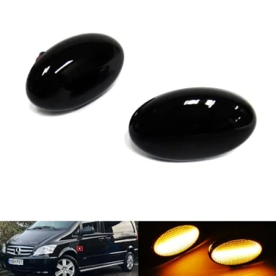 Afbeelding van RZG 2x Zwart Gerookte Lens Zijindicator Amber Led Marker Repeater Licht voor MB W168 Citan 415 Vito V Klasse W639 W447 Fortwo 450