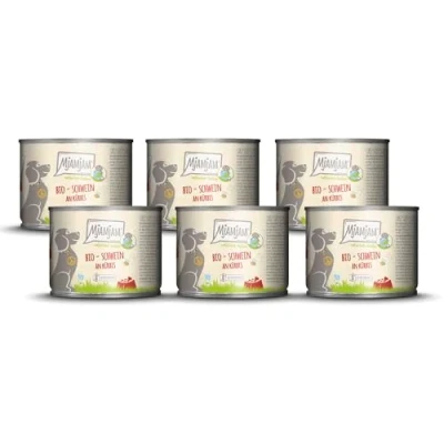 Afbeelding van MjAMjAM Premium natvoer voor honden natuurlijk lekker BIO varkensvlees met pompoen, 6 pack (6 x 200g), graanvrij extra vlees