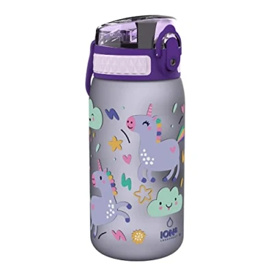 Afbeelding van Ion8 Kinder Waterfles, 350 ml/12 oz, Lekvrij, Makkelijk te Openen, Veilige Vergrendeling, Vaatwasmachinebestendig, BPA Vrij, Draaghandvat, Schoon Maken, Geurvrij, Eenhoorns Ontwerp