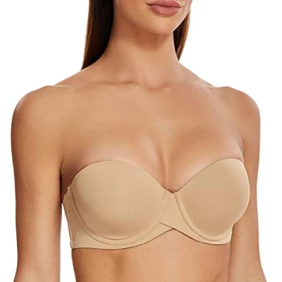 Afbeelding van MELENECA VROUWEN Opdrukken Strapless BH Gewatteerde Beker met Beugel Amandel 75D