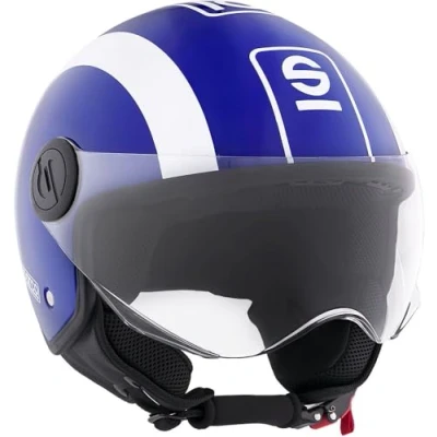 Afbeelding van Sparco Riders SP601 Demi Jet Motorcycle Helmet, Scooter Helm ECE 22.06 Gehomologeerd, met Anti Kras Vizier en Micrometric Release, BLAUW/WIT, M