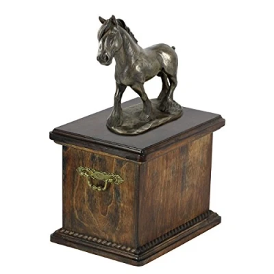 Afbeelding van Art Dog handgemaakte urn voor paardenas koud gegoten bronzen beeld aangepaste crematiedoos houten huisdierherdenkingsurn 46,5x29x21cm Graafschap