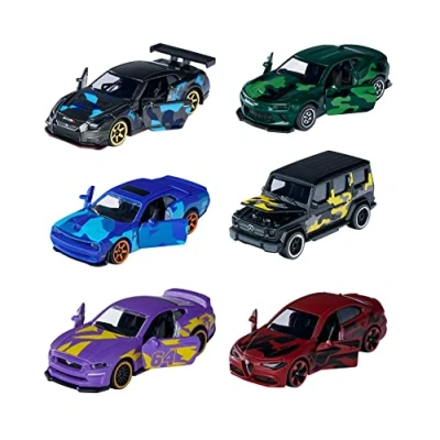 Afbeelding van Majorette Limited Edition 6 modelauto&#039;s in camouflage look, incl. verzamelkaarten, speelgoedauto&#039;s van metaal, met vrijloop en vering, jongens meisjes vanaf 3 jaar