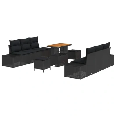 Afbeelding van vidaXL 9 delige Tuin Sofa Set met Kussens Zwart Poly Rattan Acacia
