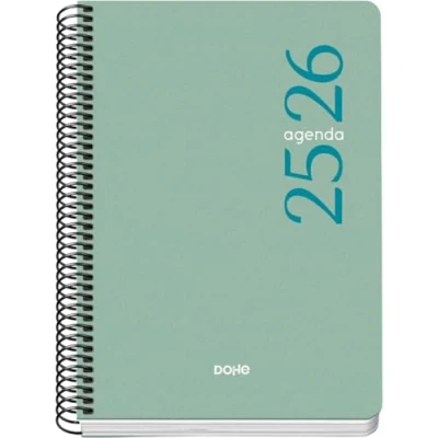 Afbeelding van Dohe Schoolagenda 2025 2026 Weekoverzicht, Formaat A5 (15x21 cm), Spaans en Engels, September tot Juni, Spiraalbinding, Flexibele Kaft ESENCIAL Groen