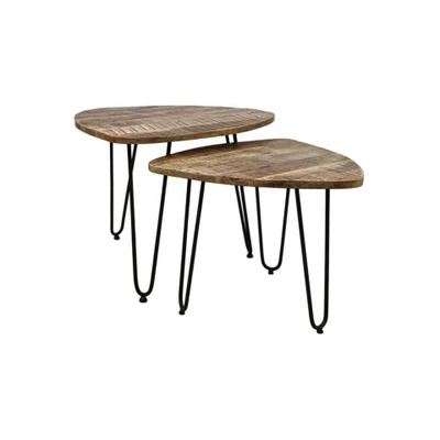 Afbeelding van HSM Collection Dexter salontafels mangohout naturel set van 2 Hout
