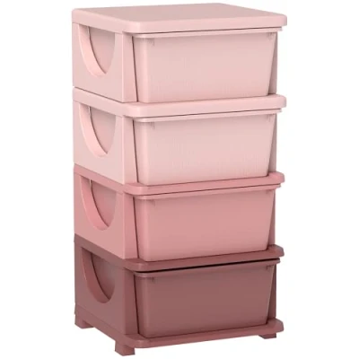 Afbeelding van HOMCOM Ladekast voor kinderen met opbergruimte, speelgoedorganizer, speelgoedkist, vier niveaus kinderkamer van 3 6 jaar, kindermeubel, roze, 37 x 76 cm