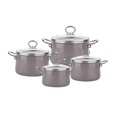 Afbeelding van Silesia Izydor 8 delige emaille pannenset retro hoogglans grijs exclusief design