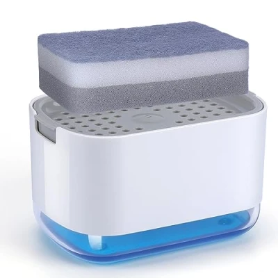 Afbeelding van Alyvisun Zeepdispenser voor keuken, 2 in 1 en Sponshouder, Keukenwasmiddeldispenser met Sponsdispenser Wasmiddel, 300ml Wasmiddeldispenser Pompzeepdispenser Navulbaar