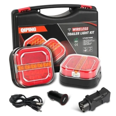 Afbeelding van Qiping 12V draadloze LED achterlichten met magneet, autoaanhangwagen Draadloos achterlicht Magnetische Multifunctioneel, oplaadbaar, waterdicht, E goedgekeurd