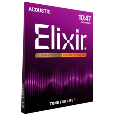 Afbeelding van Elixir® Strings 80/20 bronzen snaren voor akoestische gitaar met NANOWEB® Coating, extra licht (.010 .047)