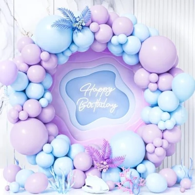 Afbeelding van Teselife Blauw paarse ballonnen, 119 stuks pastel macaron babyblauw en paars ballonboog slinger kit voor meisje jongen kid bruids babyshower verjaardag bruiloft bevroren wonderland thema