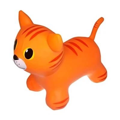 Afbeelding van GERARDO&#039;S Toys GT69422, My First Jumpy Animal Space Hopper voor kinderen van 1 jaar, Bouncy Ride on Orange Cat met pomp, opblaasbare bouncer peuters, binnen en buiten