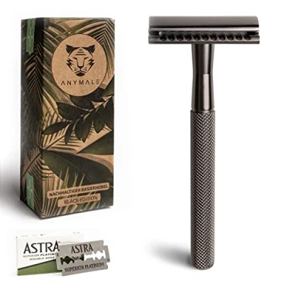 Afbeelding van ANYMALE® Black Edition Scheermesje, inclusief 5 Astra messen, Zero Waste scheerapparaat voor dames en heren
