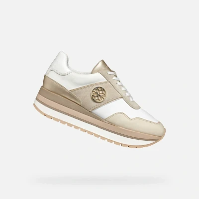 Afbeelding van Geox NEW Kency Sneakers laag, Dames, Maat: 41, White light taupe Leer en textiel