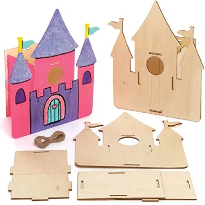 Afbeelding van Baker Ross AT996 Castle houten vogelhuissets, set van 2 stuks, vogelhuisjes om te schilderen en decoreren voor kunst knutselen kinderen of tuinprojecten