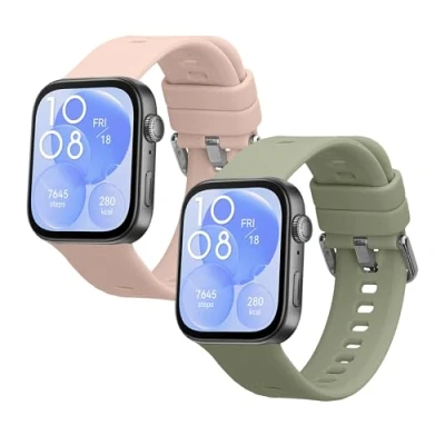 Afbeelding van kwmobile 2x horlogebandjes geschikt voor Huawei Watch Fit 3 bandje Smartwatch bandjes van TPU Activity tracker horloge band in pastelgroen / oudroze