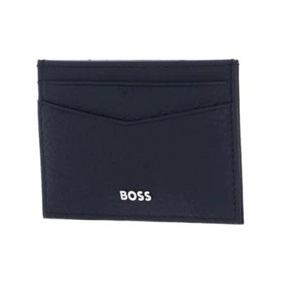 Afbeelding van BOSS Leren Kaarthouder New Crosstown Card Holder With Clip Dark Blue Donkerblauw