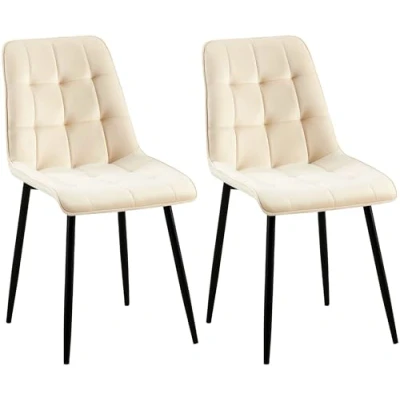 Afbeelding van CLP Gifford Set van 2 eetkamerstoelen klassiek zonder armleuning Velvet fluweel Fluweel/creme