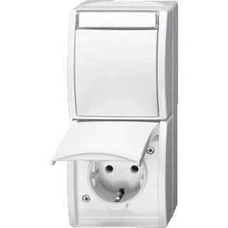 Afbeelding van Abb busch jaeger combinatie wandcontactdoos randaarde wipschakelaar serie opbouw ocean ip44 alpinwit 2cka001684a0328