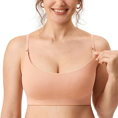 Afbeelding van MOMANDA Vrouwen voedingsbeha zonder beugel Naadloos Geribd Bralette Sport Zwangerschap Verpleeg BH&#039;s Slapen Comfortabel Grapefruit Sinaasappel 2 S