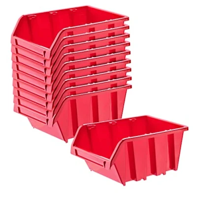 Afbeelding van KADAX Workshop stapelkist, stapelbox van PP kunststof, opbergbox in verschillende maten, opbergdozen voor gereedschapswand, opbergdoos, sorteerdoos (rood, 10 stuks, 195 x 120 mm)