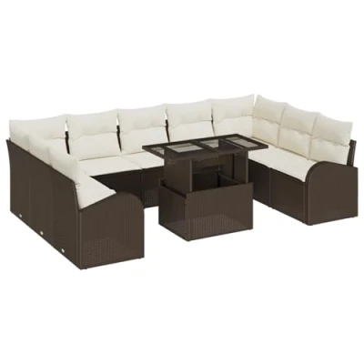 Afbeelding van vidaXL 10 delige tuinsofa set met kussens in bruin poly rattan