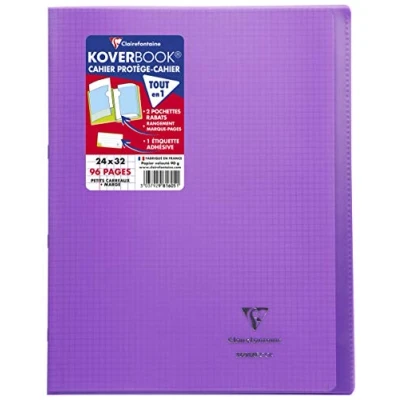Afbeelding van Clairefontaine 981605C Een Geniete Koverbook Schrift 24x32 cm 96 Pagina&#039;s met Kleine Vierkante Ruitjes en Rand Wit Papier 90 g Violet Polypro cover