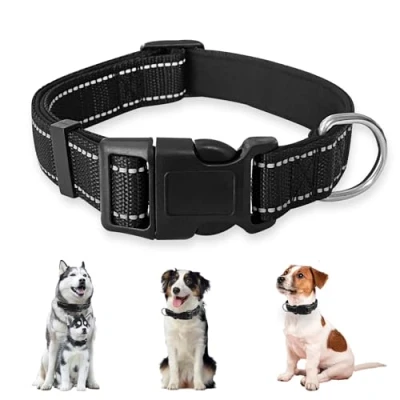 Afbeelding van UBRAVE Hondenhalsband,Reflecterende Nylon Hondenhalsband Met Veiligheidsgesp,Zacht Gevoerd Neopreen,Verstelbare En Reflecterende Halsband Hond,Voor Kleine Honden,Zwart, S,Breedte 2,0cm