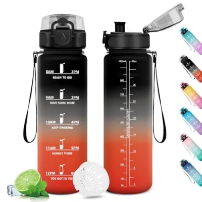 Afbeelding van motiverende waterfles, 1 l, filterfles, lekvrij, herbruikbaar, sportdrinkfles met tijdweergave, voor sport, camping