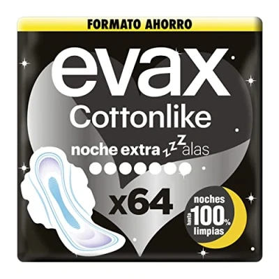 Afbeelding van EVAX Katoenen verband met vleugels voor de nacht, 64 stuks (8 x 8 stuks), tot 100% nachtreiniging