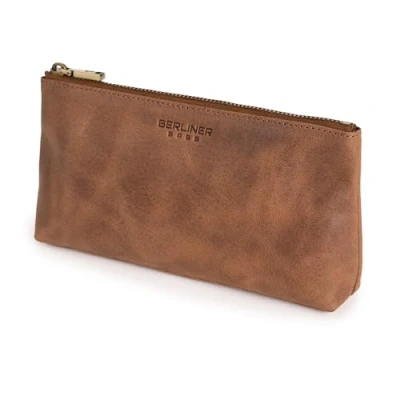Afbeelding van Berliner Bags Premium make uptas Anna van leer, klein etui voor dames en meisjes, camel, Minimalistisch
