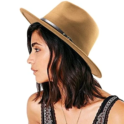Afbeelding van DRESHOW Vrouwen Vintage Brede Rand Fedora Hoed met Riem Gesp Panama