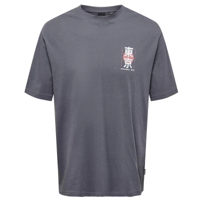 Afbeelding van ONLY &amp; SONS T shirt ONSKEANE met backprint grijs