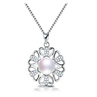 Afbeelding van N3 Collecties Top Kwaliteit 925 Sterling Zilver Zirkonia Bloem Hanger Sieraden Zoetwater Parel Ketting voor Vrouwen