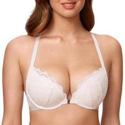 Afbeelding van DOBREVA Dames Voorsluiting Top Push Up Beha Met Beugel En Inzetstukken Kokoswit 70A