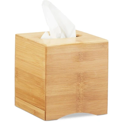 Afbeelding van Relaxdays 2x tissue box vierkant zakdoekjes houder tissuehouder hout zakdoekendoos